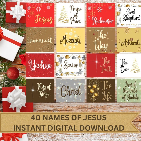 Names of Jesus Christ Christmas printable cards,Christmas decor,Gift tags, Card bundle gift,Names of God,Sunday School,Kids Church,Christmas