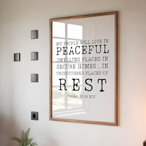 Wall decor bible verse printable Isaiah 32:18 scripture wall art digital download gift for Christian Wall art Isaiah 32 faith gift for home