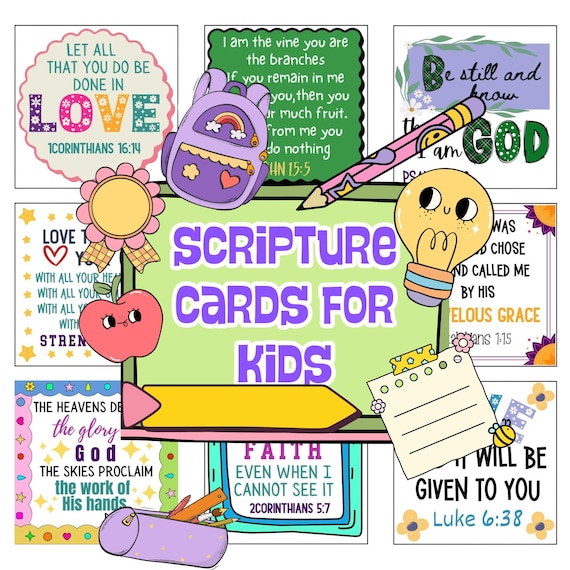 Scripture Cards for Kids Bible Verse Prints Digital Download Printable bible memory verses for Sunday school Home school Bible Verse cards