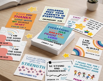 Scripture cards for kids for Sunday School Home School or Kids Church Kids Scripture Cards: Bible Verse Lunchbox Notes (Digital Download)