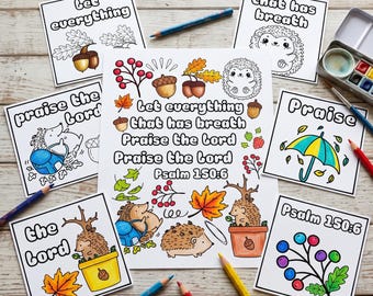 Woodland Psalm 150:6 scripture coloring pages for kids for Sunday school kids church or home school coloring book bible verse coloring pages