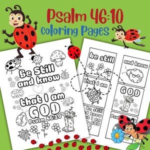 Salmo 46:10 páginas para colorir escrituras para crianças para escola dominical, igreja infantil ou escola em casa, livro para colorir, páginas para colorir versículos bíblicos joaninha