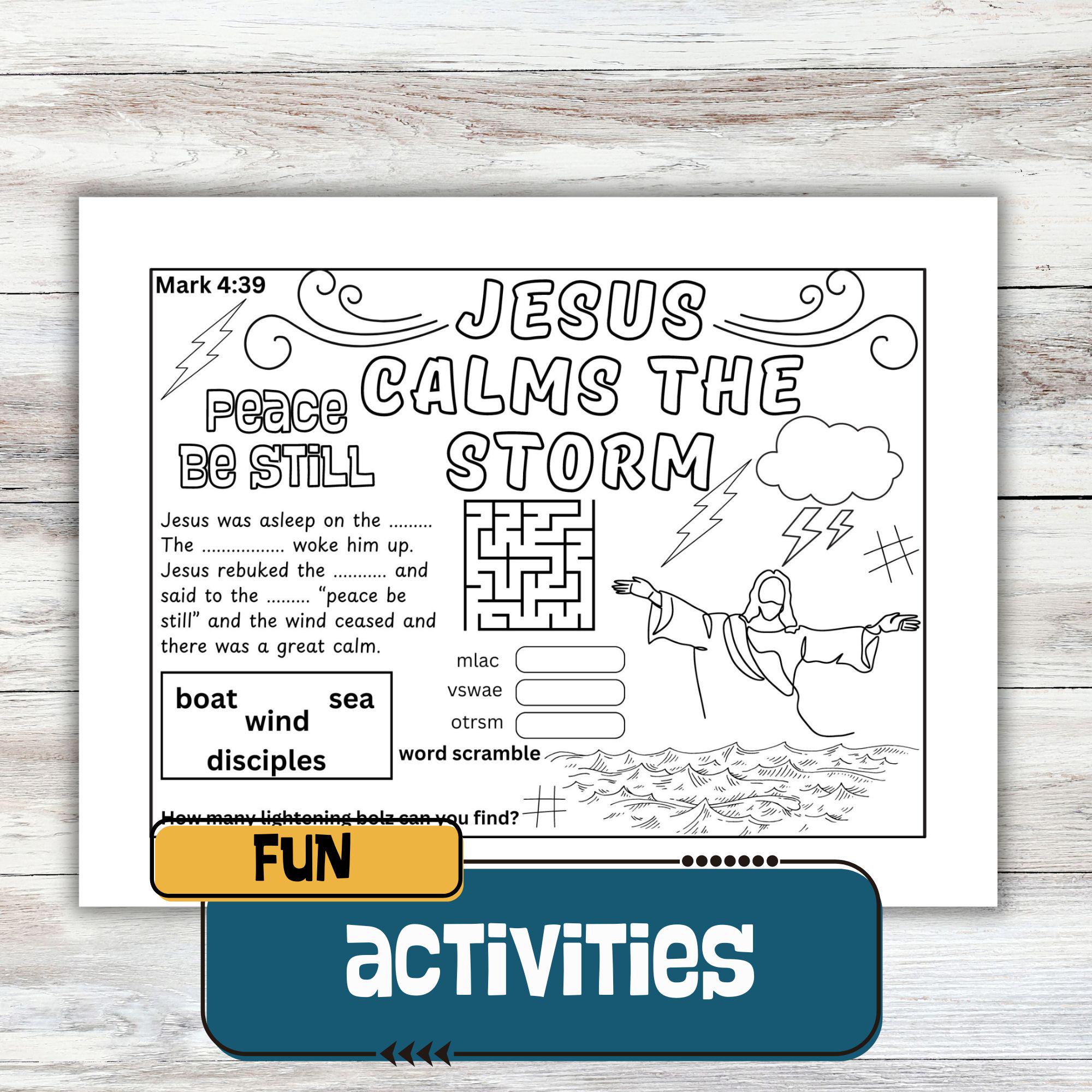 Jesus Calms the Storm Coloring Page Sunday School Activity Digital ...