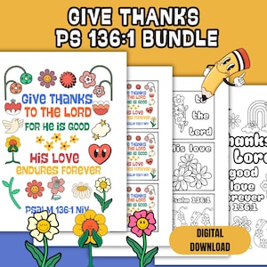 Dank Psalm 136: 1 Schriftkarten für Kinder Basteln Sonntag Schulstunde Bibel Vers Malseiten für Kinder druckbare Malseiten