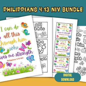 Schriftkarten für Kinder für Sonntagsschulunterricht zum Ausdrucken für Kinderkirche oder Hausschule Handwerk Kinder Bibelvers Malseite Philipper 4:13