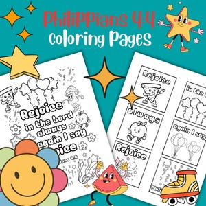 Philippiens 4: 4 pages à colorier pour les enfants à l'école du dimanche, à l'église ou à la maison, livre de coloriage, versets bibliques à colorier