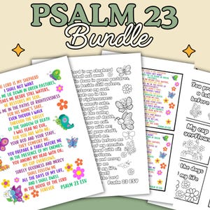 Psalm 23 ESV Niedzielna lekcja szkolna dla dzieci, lekcja domowa PS 23, kolorowanki z wersetami biblijnymi Psalmu 23, karty z wersetami dla dzieci