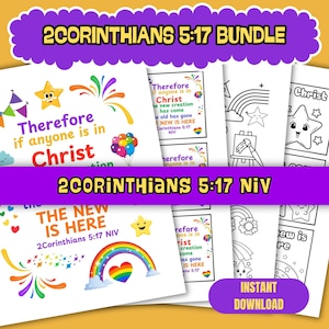 Malvorlage Schriftkarten für Kinder Sonntagsschulstunde druckbare Kinderkirche Zuhause Schule druckbare Bibelverskinder 2 Korinther 5:17