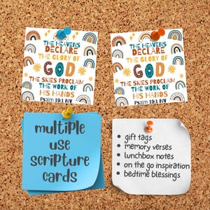 Salmo 19:1 Cartões de Escrituras do arco-íris para crianças Cartões de versículos bíblicos para a escola dominical para impressão Escola em casa ou igreja infantil artesanato de papel fácil
