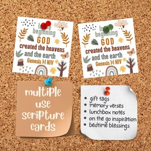 Cartões de Escritura de Gênesis 1:1 para crianças Cartões de versículos bíblicos para a Escola Dominical para impressão em casa, escola ou igreja infantil, impressões fáceis de artesanato em papel