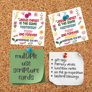Hebreus 13:8 Cartões de Escritura para Crianças Cartões de Versículos Bíblicos para Escola Dominical para Imprimir Escola em Casa ou Igreja Infantil Impressões de artesanato em papel fáceis