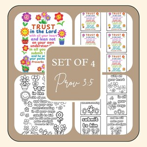 Coloring page scripture cards for kids Sunday school lesson printable kids church home school printable bible verse kids Proverbs 3:5 craft