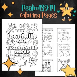 Psalm 139: 14 Retro-Schrift-Malseiten für Kinder für die Sonntagsschule, Kinderkirche oder Hausschule, Malbuch, Bibel-Vers-Malseiten