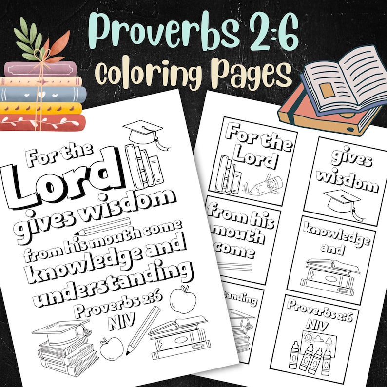 Proverbs 2:6 Wisdom Coloring Pages for Kids Digital Download Printable ...