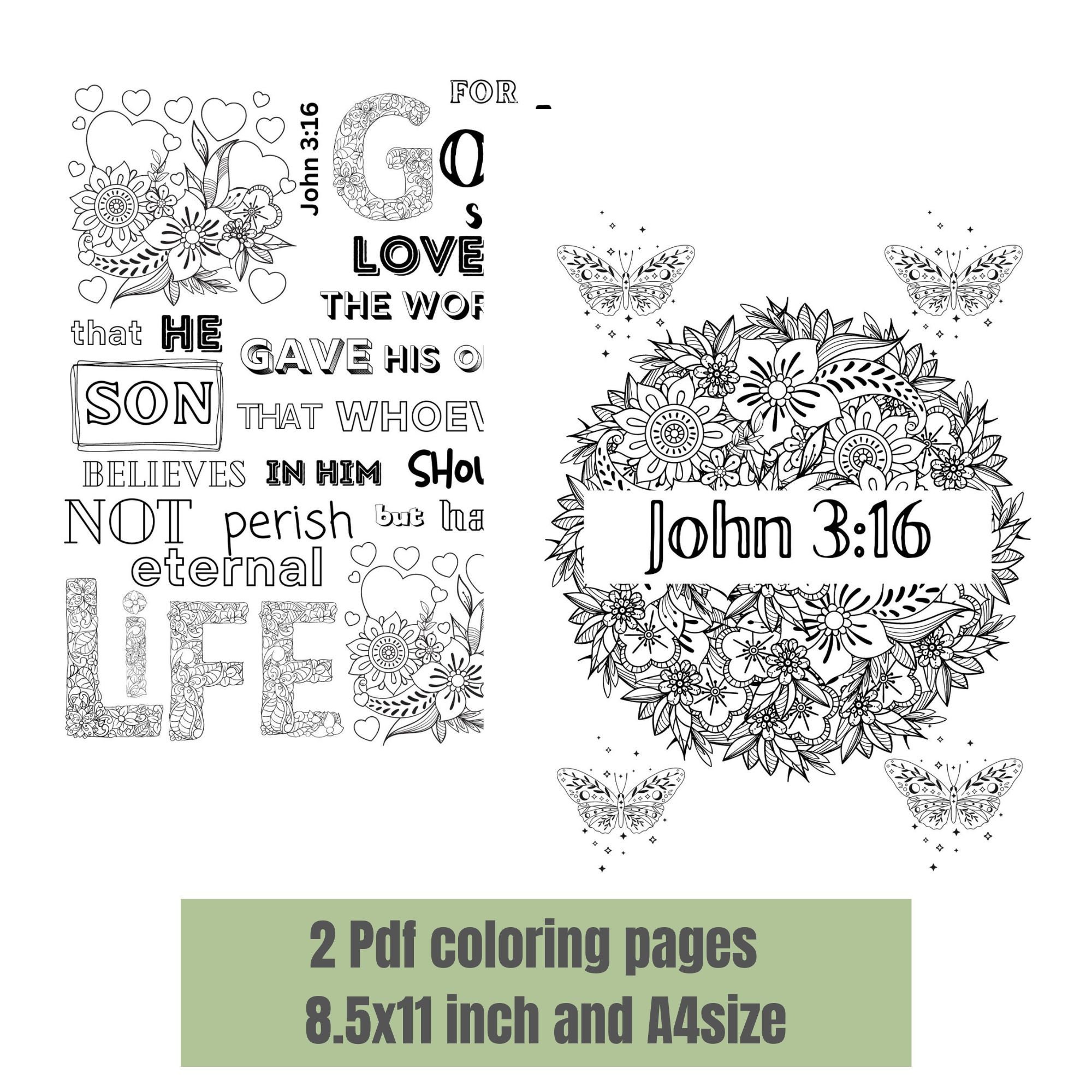 John 3:16 Coloring Page for All Ages Digital Download Pdf for Adults