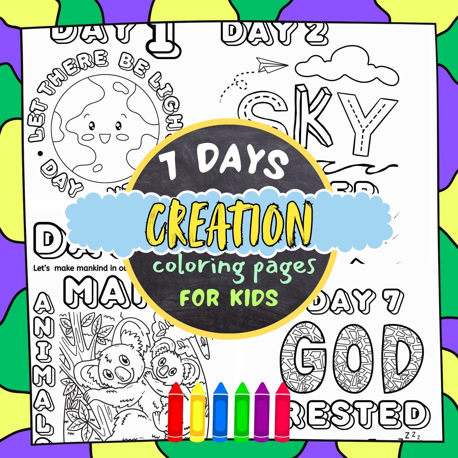 Creation Days Coloring Pages,7 Days of Creation Coloring Pages for Kids
