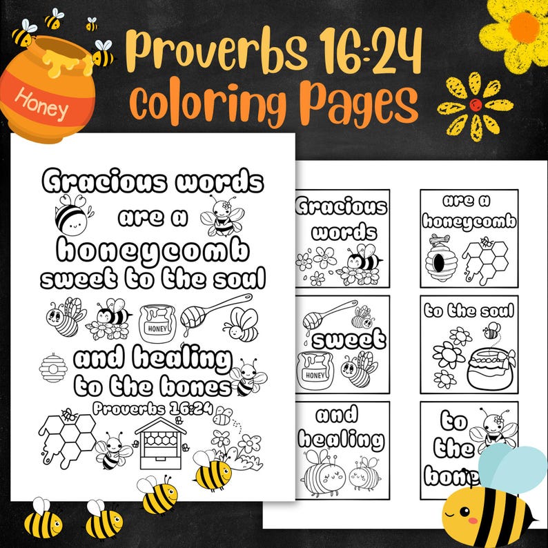 Proverbs 16:24 Bee Scripture Coloring Pages for Kids for Sunday School ...