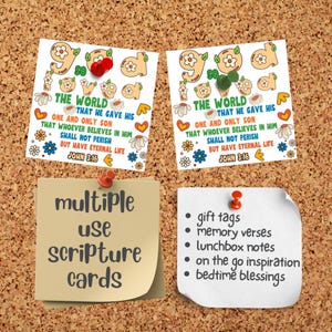 João 3:16 Cartões de Escritura de flores para crianças Cartões de versículos bíblicos para a escola dominical para impressão em casa, escola ou igreja infantil, impressões fáceis de artesanato em papel