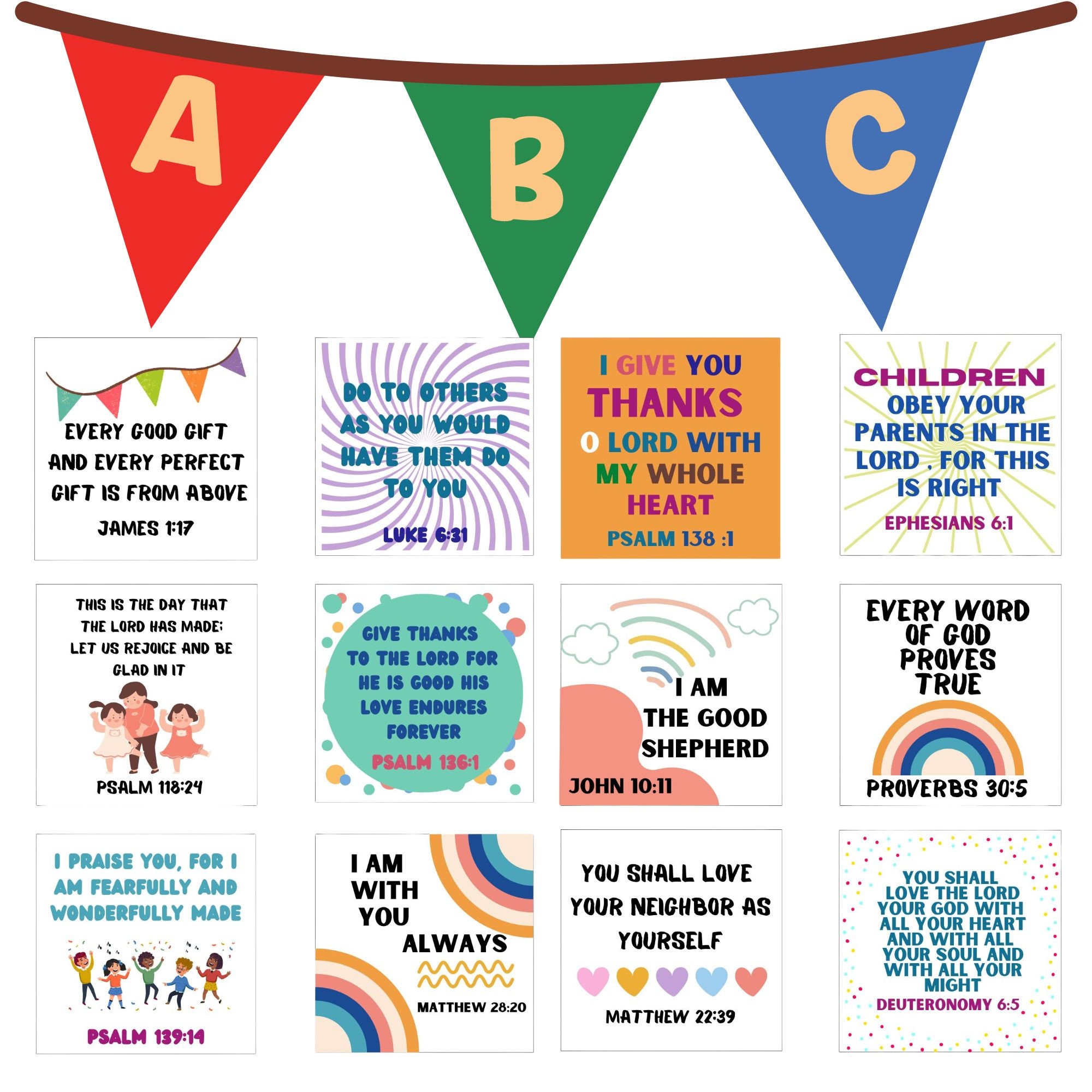 Scripture Cards for Kids Bible Verse Cards for Sunday School Etsy