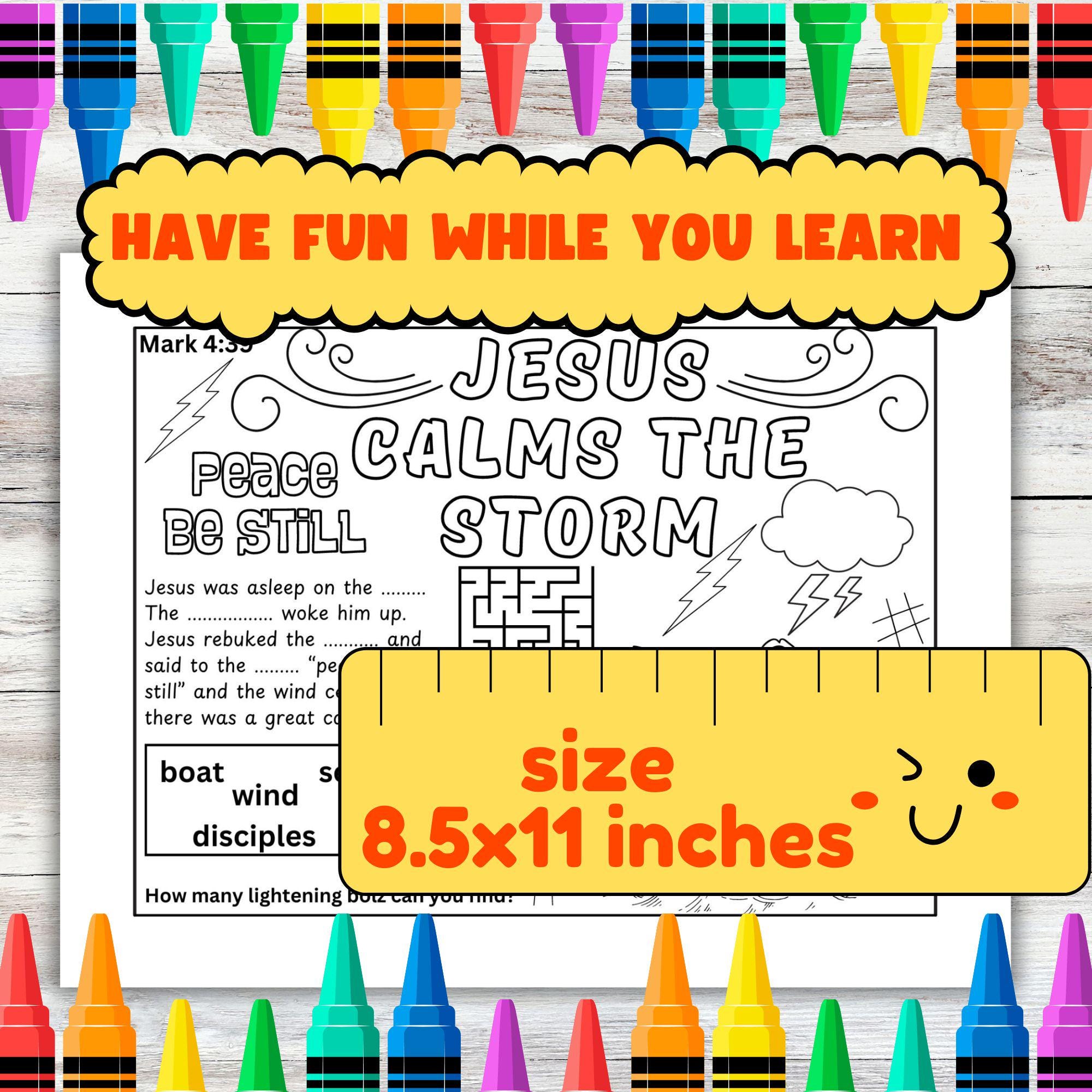 Jesus Calms the Storm Coloring Page Sunday School Activity Digital ...