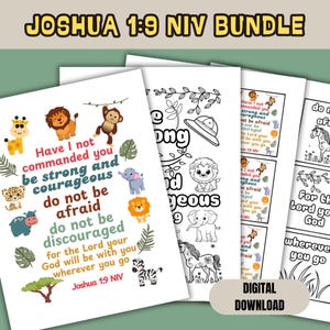 Schrift Malseite für Sonntag Schulunterricht Kinder Kirche oder Haus Schule Drucke niedliche Tiere Malseiten Joshua 1: 9 Bibel Vers