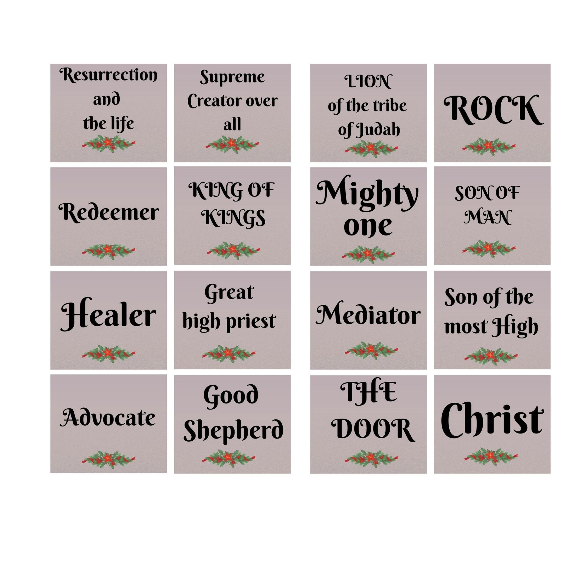 40 Names of Jesus Christ Printable Cards Beige Background for Christmas ...