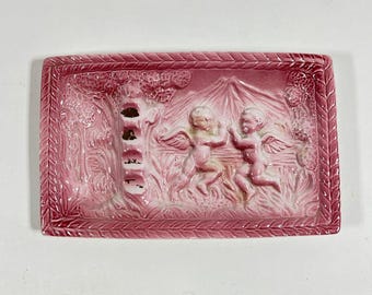 Vintage Pink Ceramic ashtray with Cherub Design