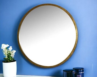 Round Gold Shabby Framed Mirror in 50 cm Diameter - for Wall Mounting in Bathroom Bedroom Home Office Decor Contemporary