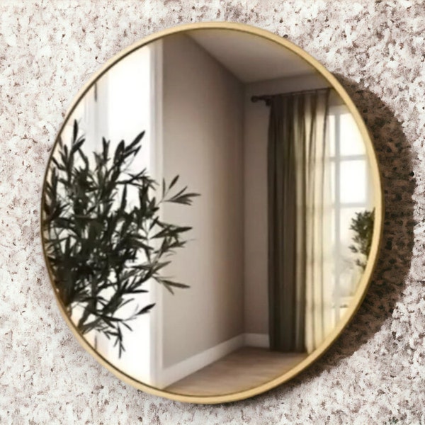 Miroir rond avec cadre en métal doré, argenté ou noir - pour une fixation murale dans une salle de bain, une chambre, un bureau, une décoration contemporaine 40/50/60/70/80 cm