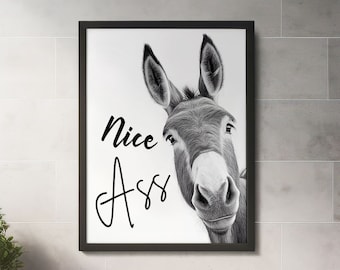 Nice ass printable, funny bathroom art, Funny Donkey Bathroom Poster, Donkey Funny toilet Printable, Nice Ass art, Funny Bathroom Wall Art