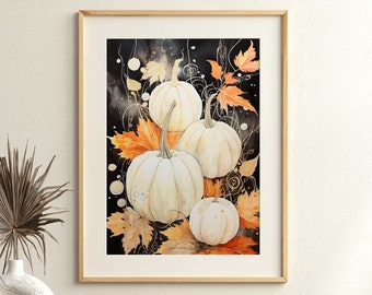 Pumpkin Printable Wall Art, Fall Decor, Pumpkin Watercolor Painting, Autumn Wall Decor, Rustic fall Print, Fall Farmhouse Halloween Poster