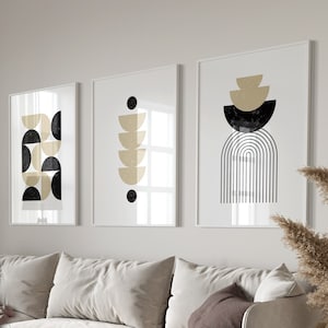 Set of 3 Boho Abstract Art,Geometric PRINTABLES, Black & Beige Living Room Decor, Digital Print Jpgs