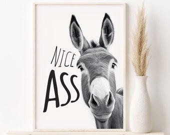 Nice Ass Bathroom Poster Art, Donkey in Bathroom, Bathroom Art Print, Restroom printable Art,Toilet funny art, Toilet Wall Art 2023
