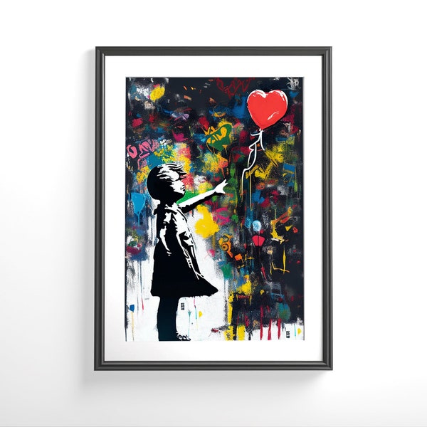 Banksy Poster, Red Balloon Girl Poster, Banksy Graffiti pop art Poster, Wall Decor, Banksy Printable Digital Download