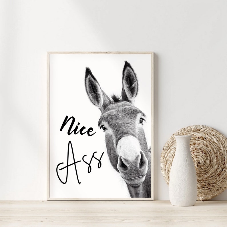 Nice ass printable, funny bathroom art, Funny Donkey Bathroom Poster, Donkey Funny toilet Printable, Nice Ass art, Funny Bathroom Wall Art image 2