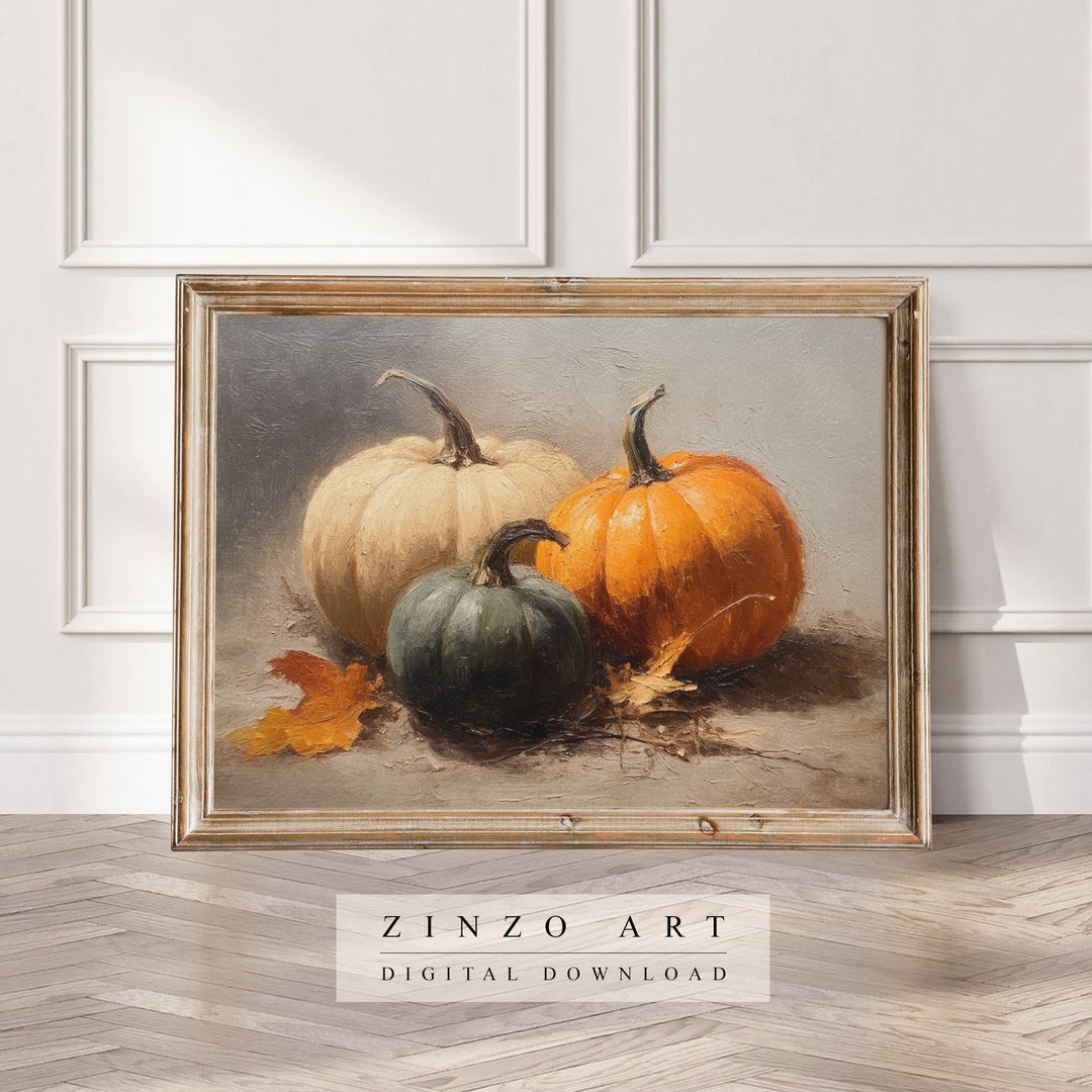 Fall Wall Decor Printable Pumpkin Still Life Painting Rustic Fall Art ...