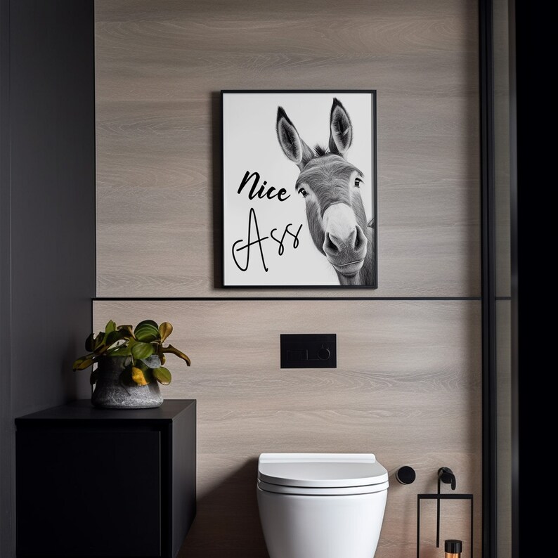 Nice ass printable, funny bathroom art, Funny Donkey Bathroom Poster, Donkey Funny toilet Printable, Nice Ass art, Funny Bathroom Wall Art image 5