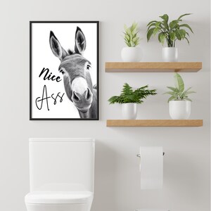 Nice ass printable, funny bathroom art, Funny Donkey Bathroom Poster, Donkey Funny toilet Printable, Nice Ass art, Funny Bathroom Wall Art image 4