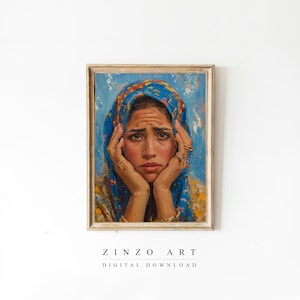 Funny Bathroom Art Wall Decor Moroccan Woman Classical Painting, Humor Print Toilet Humor Amusing, Vintage Funny guest Bathroom Poster
