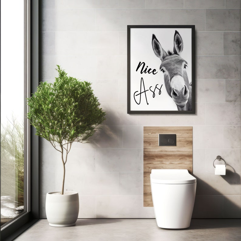 Nice ass printable, funny bathroom art, Funny Donkey Bathroom Poster, Donkey Funny toilet Printable, Nice Ass art, Funny Bathroom Wall Art image 1