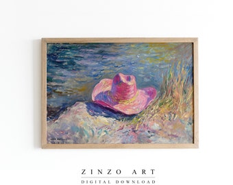 Pink Cowboy Hat Oil Painting, Coastal Girly Pink Painting cowgirl print, Western Painting Poster, Trendy poster,Western dorm room wall decor