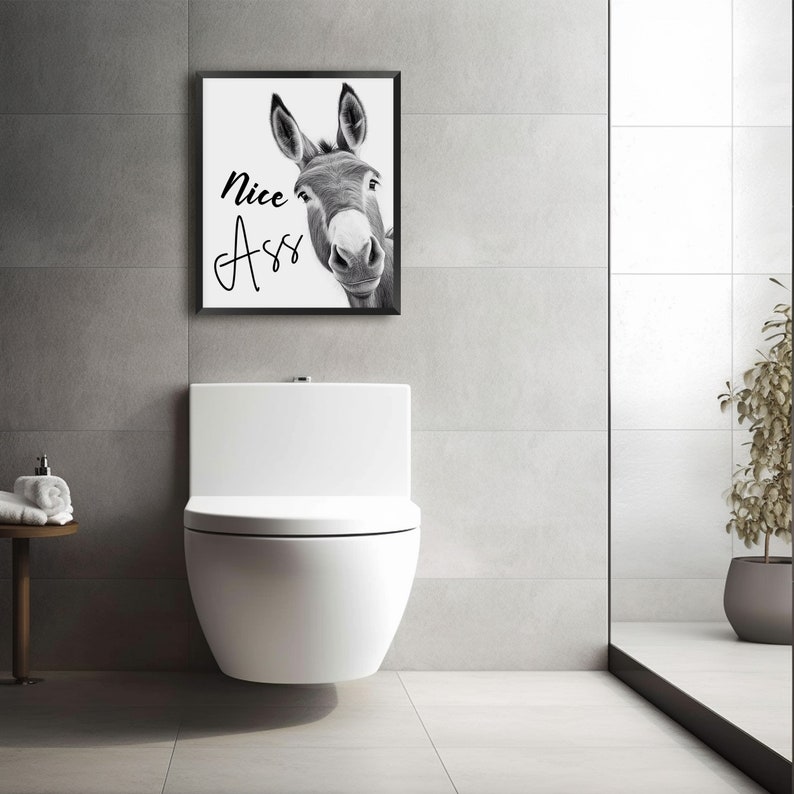 Nice ass printable, funny bathroom art, Funny Donkey Bathroom Poster, Donkey Funny toilet Printable, Nice Ass art, Funny Bathroom Wall Art image 3
