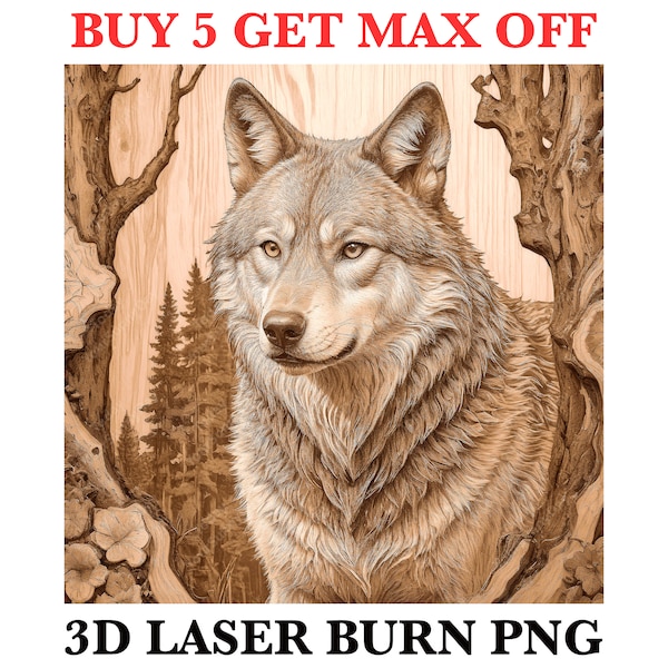 Laser Burn Engrave PNG, 3D Illusion Image Photo, Wood Cut Carve Digital, Lightburn, Xtool, Glowforge, Co2, CNC, wild dog, coyote, wolf png