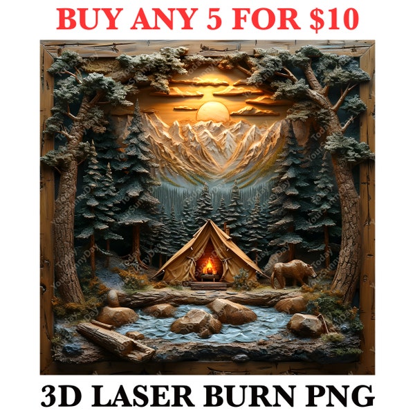 Laser branden graveren, PNG digitaal bestand, 3D illusie afbeelding foto foto, hout gesneden snijden, Lightburn, Xtool, Glowforge, Co2, CNC, camping