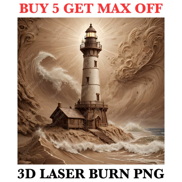 Laser Burn Engrave PNG File, 3D Illusion Image Photo, Cut Carve, Lightburn, Xtool, Glowforge, Co2, CNC, sea, ocean, beach, lighthouse png