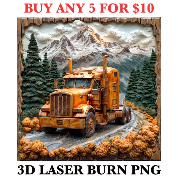 Laser Burn Engrave, PNG Digital File, 3D Illusion Image Photo Picture, Wood Cut Carve, Lightburn, Xtool, Glowforge, Co2, CNC, cargo truck