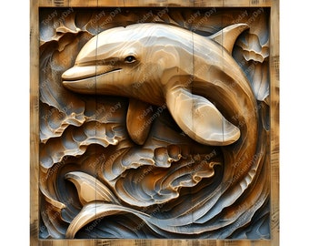 Grabado láser, archivo digital PNG, imagen fotográfica de ilusión 3D, tallado en madera, Lightburn, Xtool, Glowforge, Co2, CNC, delfín orca