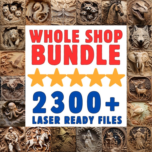 2300+ Bundle, Laser-bereite PNG-Dateien für Holzbrandgravur, Schnitt, Carve, Lightburn, Xtool, Glowforge, CO2 K40, CNC, Omtech, Atomstack, Ortur