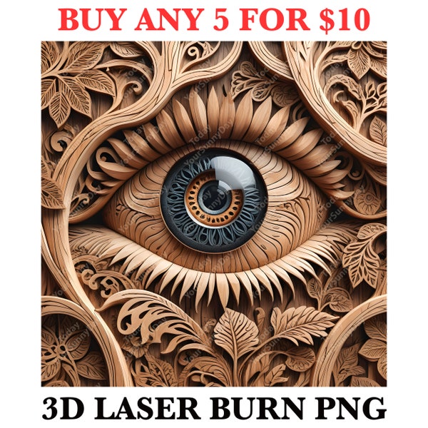 Laser Engrave Burn PNG Files, 3D Illusion Image, Design in Cut Carve Style, Lightburn, Xtool, Glowforge, CO2, CNC, ornament png, Eyes png
