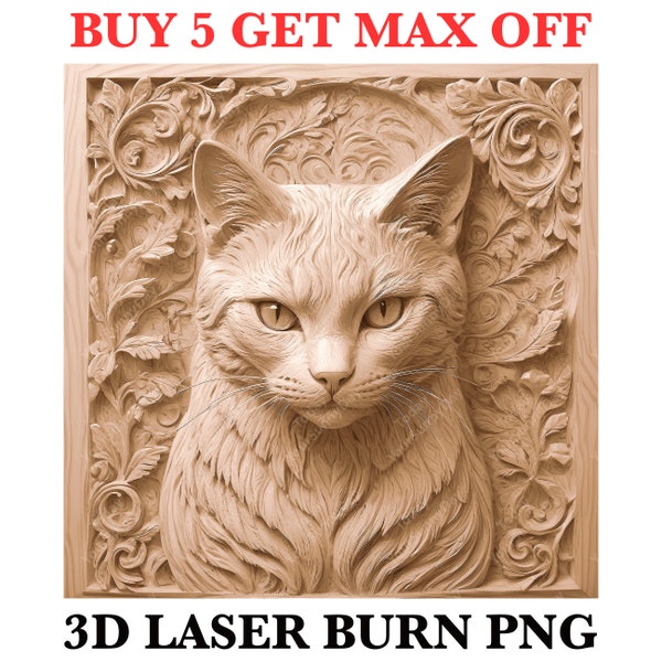 Laser Burn Engrave PNG File, 3D Illusion Image Photo, Cut Carve Digital, Lightburn, Xtool, Glowforge, Co2, CNC, home pet, kitten, kitty, cat